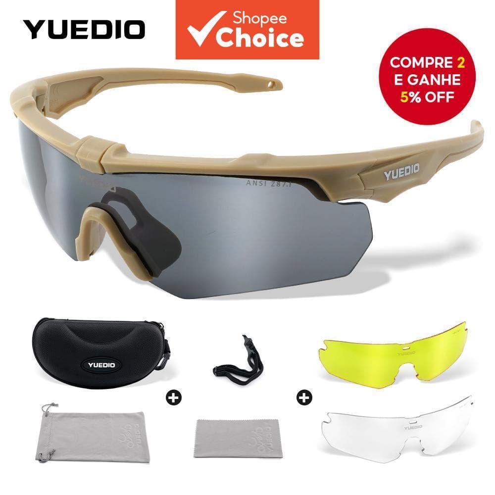 YUEDIO Óculos De Tiro Tático Ciclismo Esportes Caça TR90 Armação UV400 3 Lentes