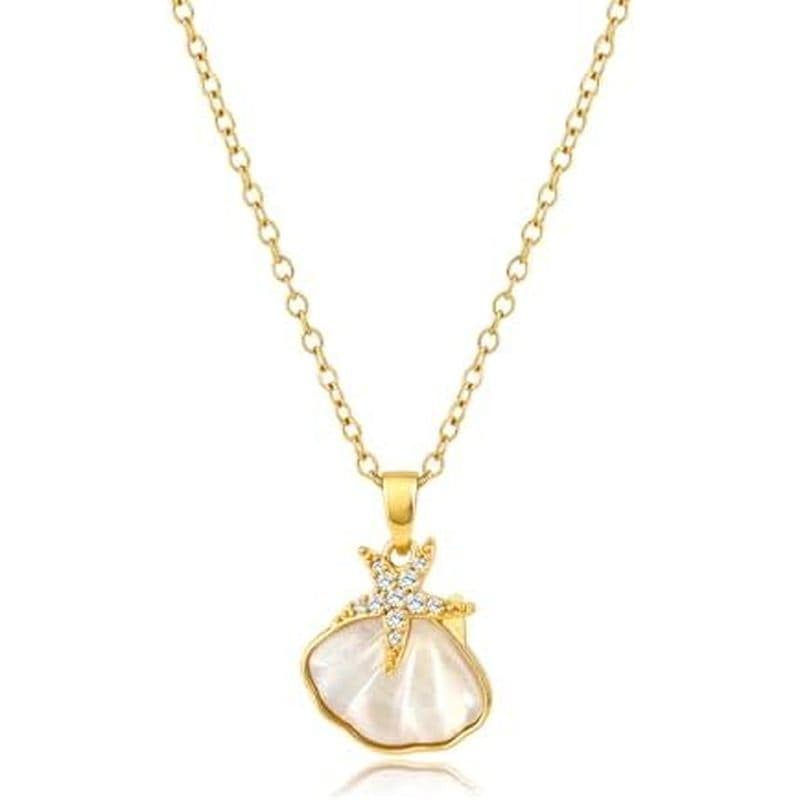 Concha & amp ; Colar Com Pingente De Estrela Para Mulheres De Corrente Ajustável Banhado A 14K Presente Ela