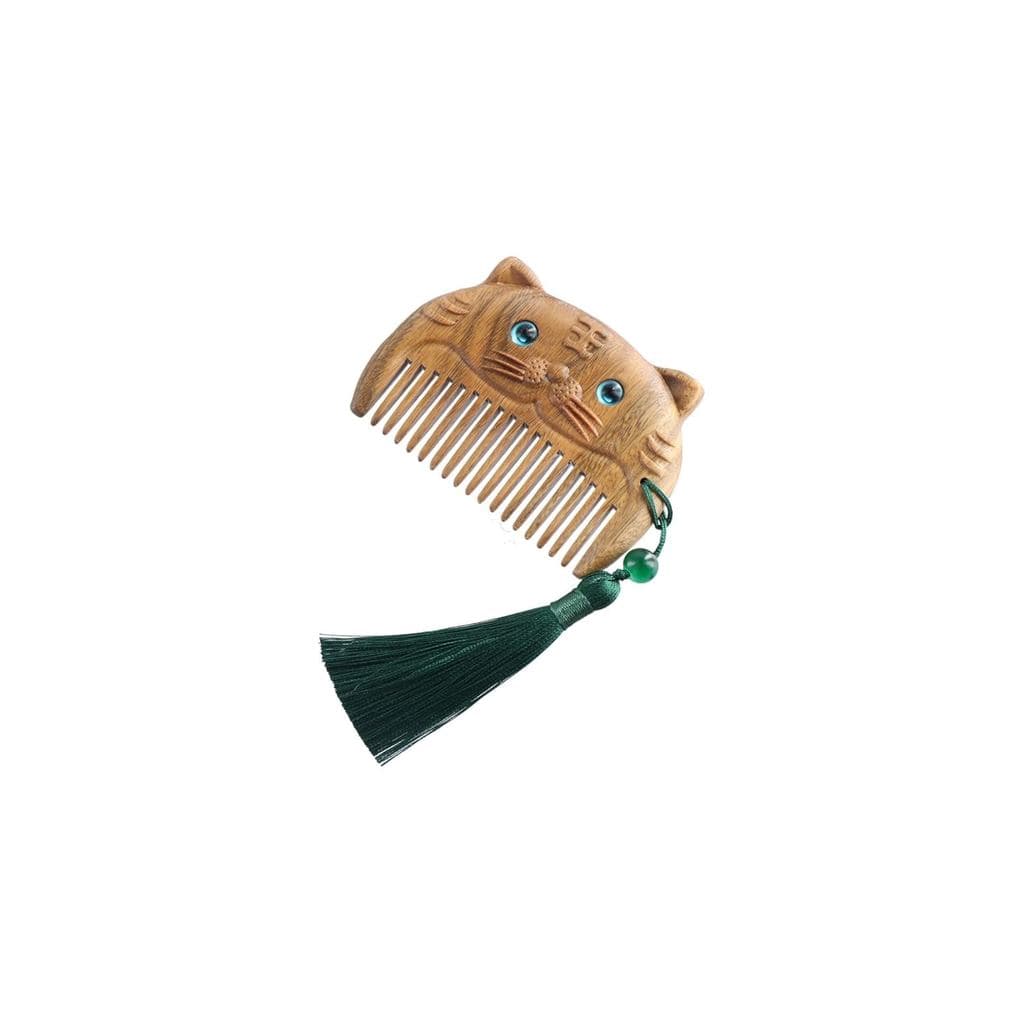 Pente de Massagem de Madeira Natural com Tema de Animais do Zodíaco, Pente de Bolso Pequeno com Dentes Finos e Borla par