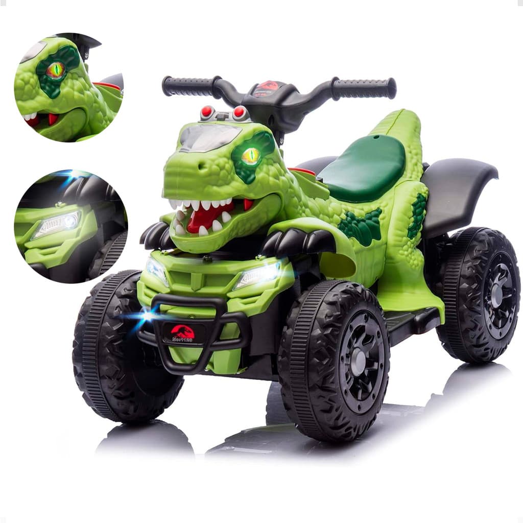 Quadriciclo Elétrico Infantil 4 Rodas Dino Verde com Marcha Frente/Ré – Carro Motorizado Criança