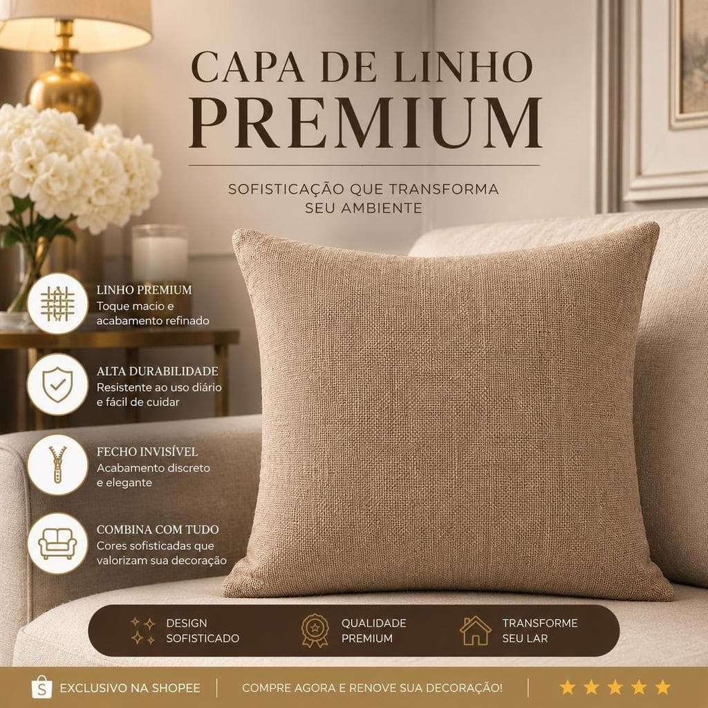Kit 2 até 4 Capas de Almofadas em Linho 100% Poliéster 45x45 Zíper Invisível Decorativa - Envio Full
