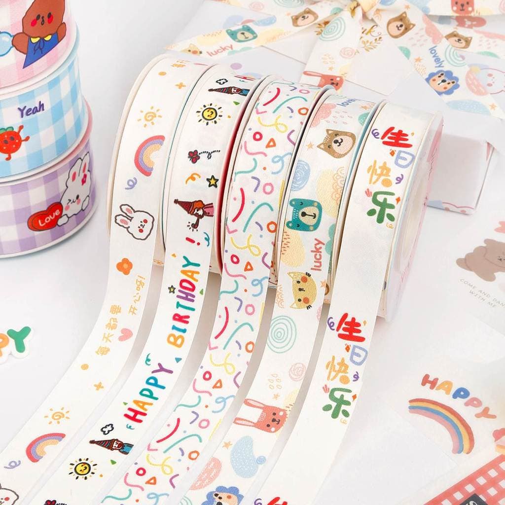 Fita colorida infantil de desenho animado, fita de decoração de bolo de aniversário infantil, fita de lembrança de jardi
