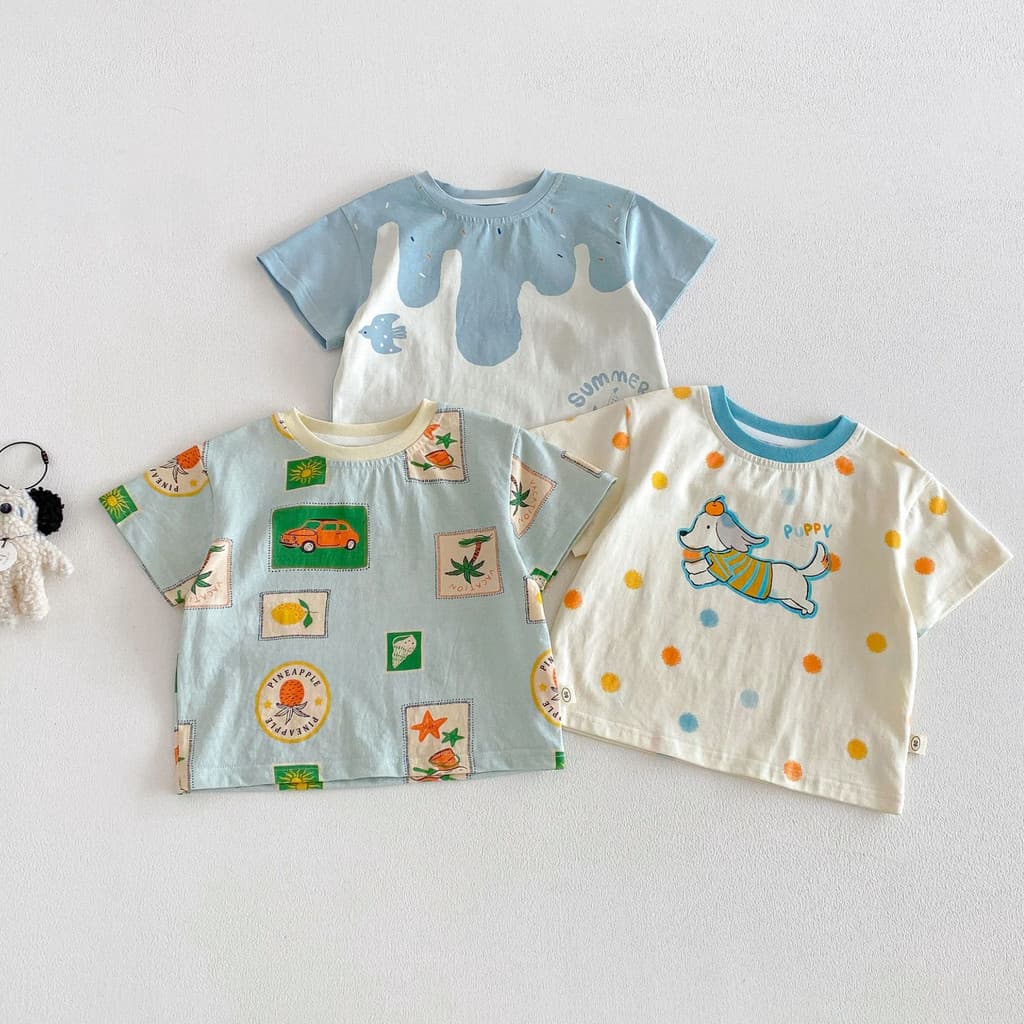 Bebê dos desenhos animados camiseta 2026 novo estilo verão menino estilo ocidental bolinhas impresso filhote de cachorro