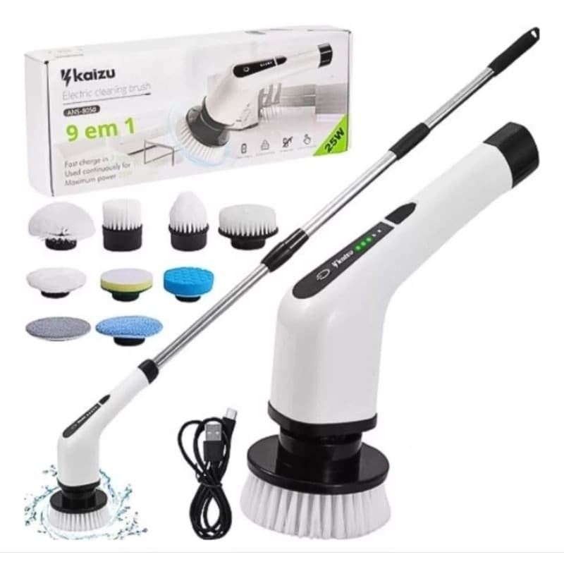 Escova de Limpeza Elétrica 9 em 1 com cabo extensor regulável.