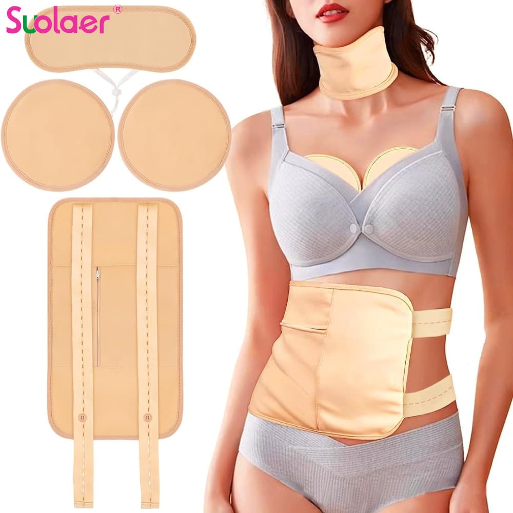 Kit De Almofadas Reutilizáveis Para Envoltório De Óleo De Rícino , 4 Unidades , Compressa Quente/Fria Com Alça Elástica