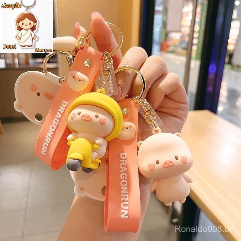 Chaveiro de Porco de Desenho Animado Bonito Boneca de Silicone Pingente Criativo Presente Pequeno para Carro Escola Feri
