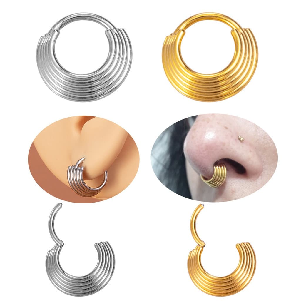 Anel nasal de cinco camadas em aço inoxidável cirúrgico 316L, adequado para mulheres, joia ajustável para piercing na ca