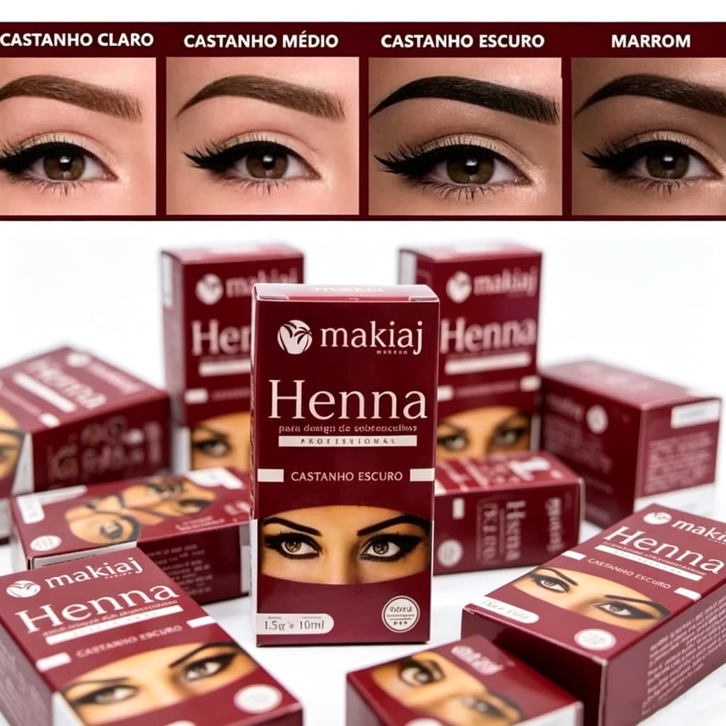 Kit 2 Henna De Sombrancelha 1,5g Henna + 10ml Fixador Makiaj Alto Rendimento E Fixação Rena Original