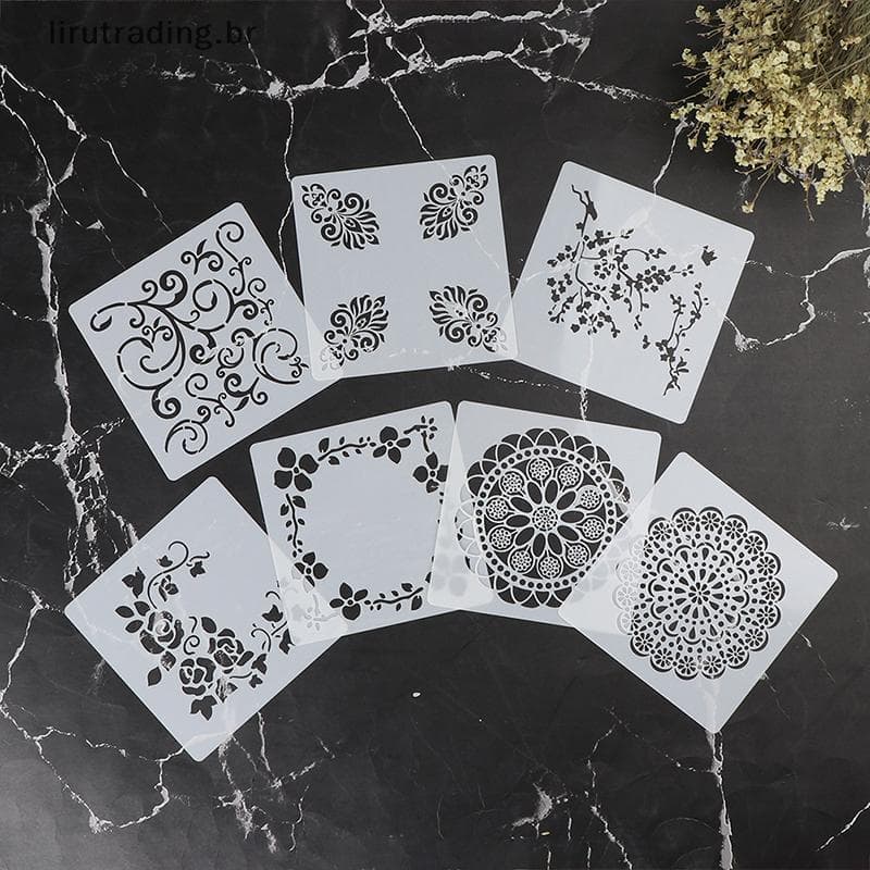 7 Peças Modelo de Gravação de Scrapbooking Artesanal Faça Você Mesmo Estênceis de Camadas para