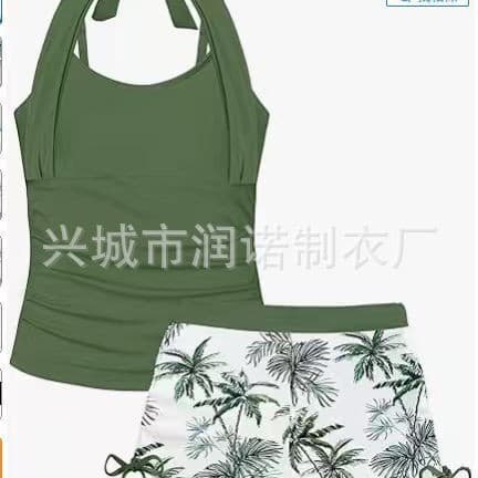 Y 68901 Moda Feminina para Férias na Praia, Estampa de Plantas, Roupas Casuais para a Temporada de Férias