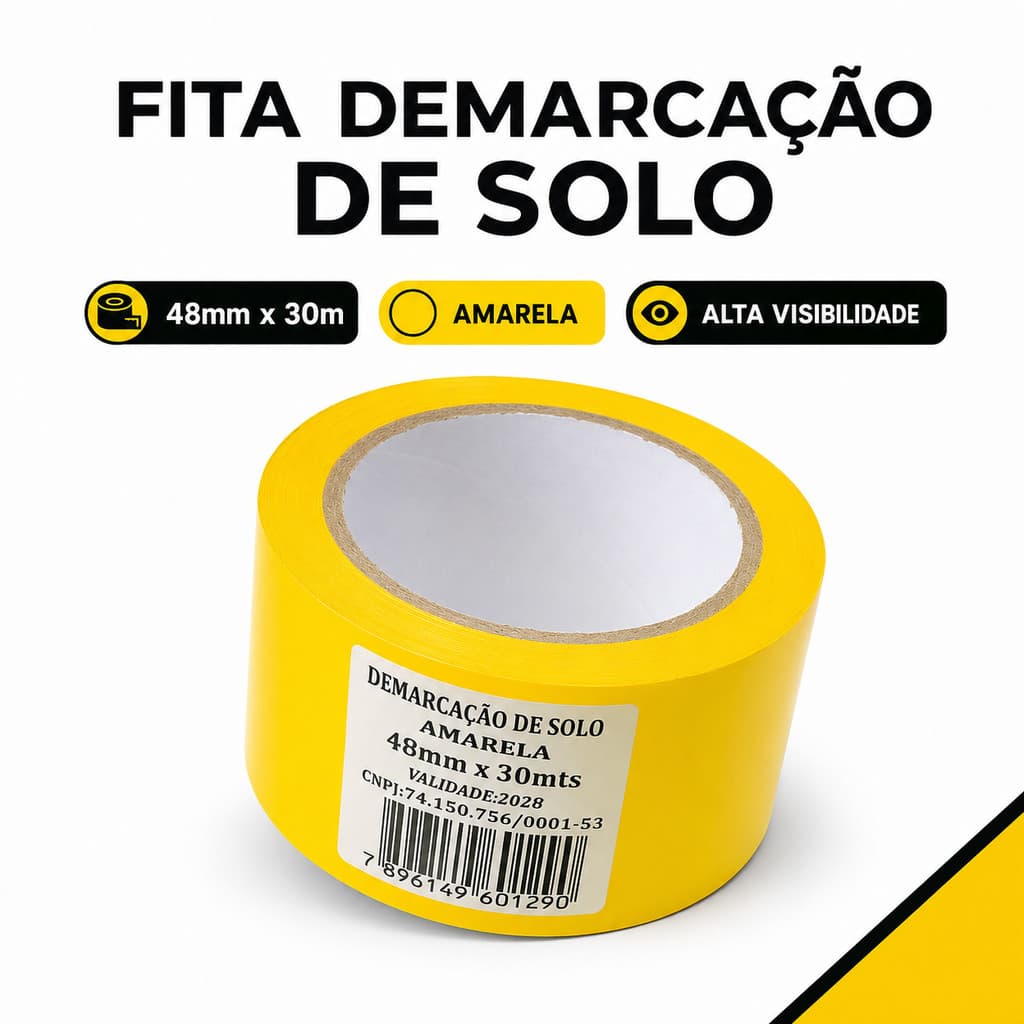 Fita Demarcação De Solo Amarela 48mm X 30m Adesiva Para Piso Sinalização Segurança