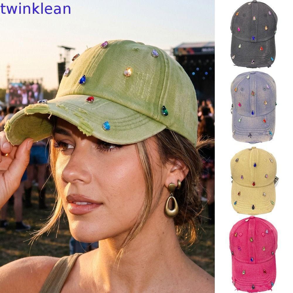 Boné De Beisebol Com Strass Colorido TWINKLEAN , Chapéu Criativo De Cor Sólida Completo , Coreano