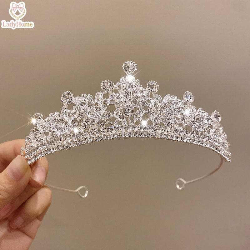 LADYH Tiara De Cabelo De Casamento , Cristal , Coroa , Cor Prata , Diadema , Véu , Tiaras , Acessórios Joias De Cabeça
