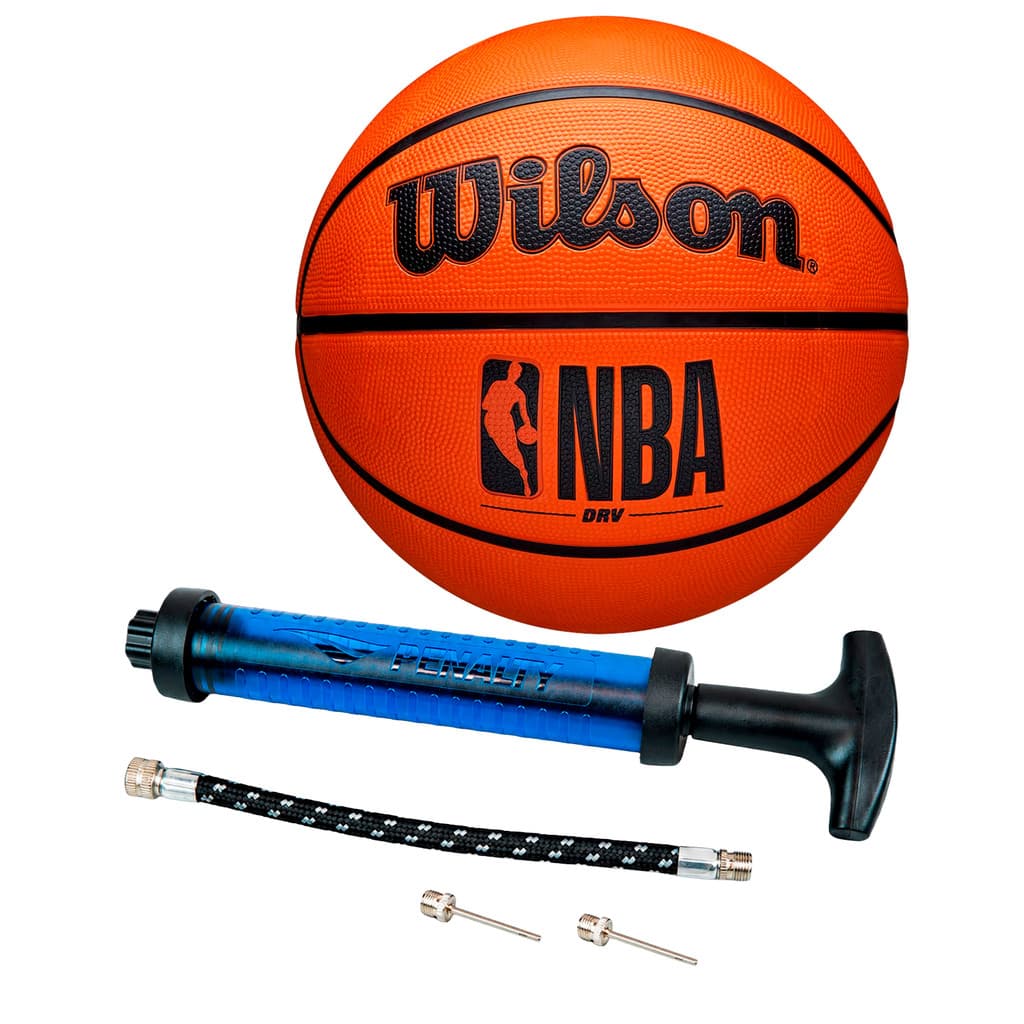 Kit Bola Basquete NBA Drv Pro 7 Wilson Profissional + Bomba de Ar Penalty Mangueira e Agulhas