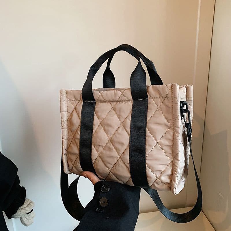 Moda Commuter Bolsa De Náilon De Grande Capacidade Feminina Nova Treliça De Diamante Lazer Sacola Nicho Cem Ombro