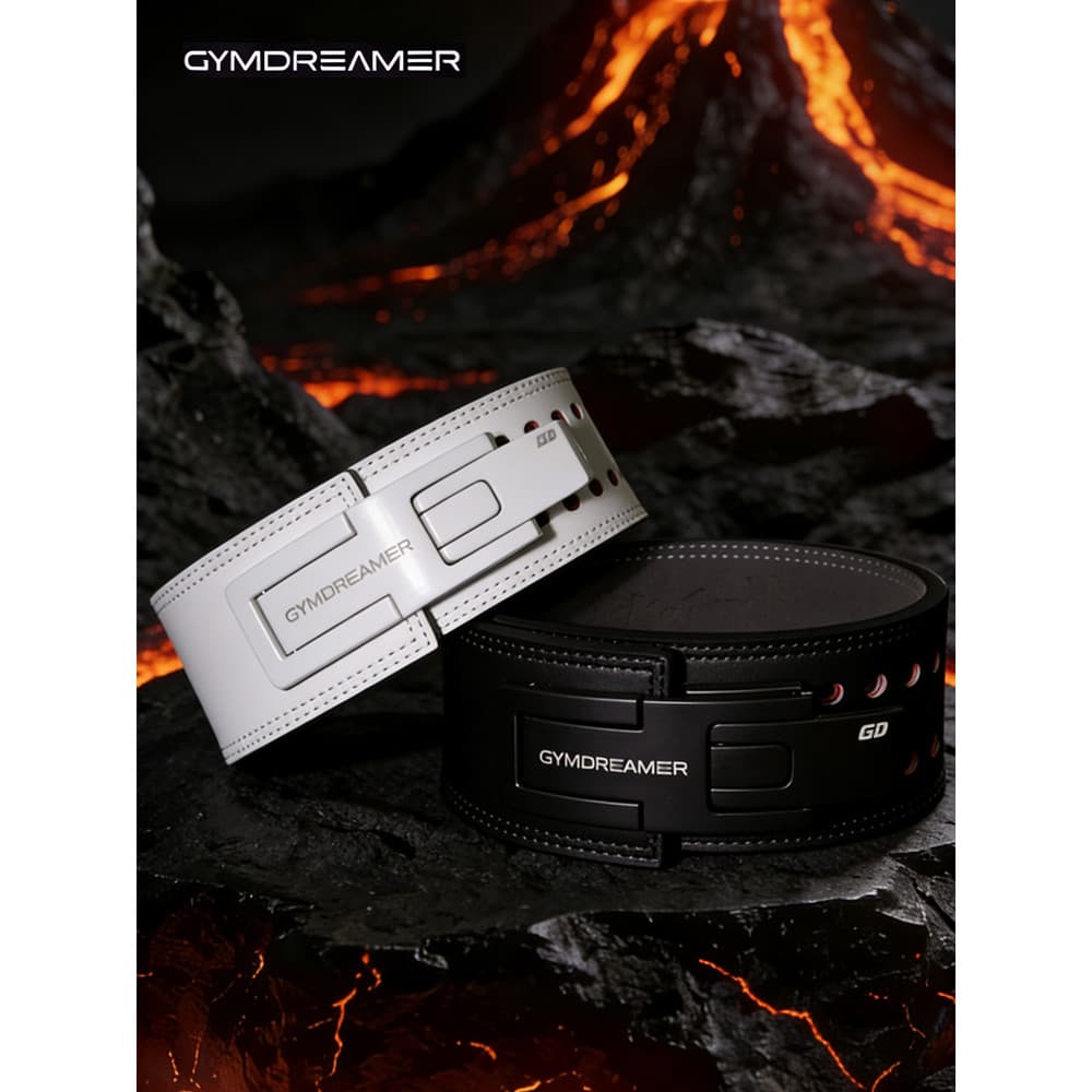 GYMDREAMER Cinto profissional de couro de vaca, fivela rápida, força, agachamento, levantamento terra, suporte de cintur