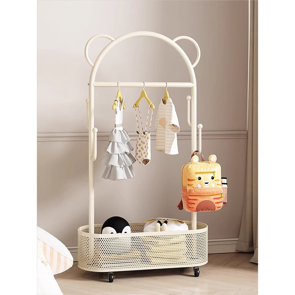 Cabide estilo creme para quarto, cabide móvel de chão, ferro doméstico, rack de armazenamento simples, cabide