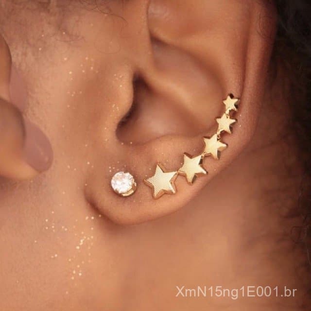 Brinco Ear Cuff Estrela Banhado A Ouro 18k