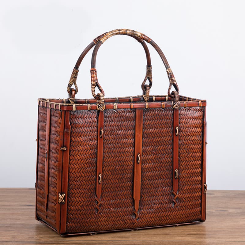 Chinês Retro artesanal saco de tecido de bambu estilo chinês Zen saco de bambu bolsa cesta de bambu saco de armazenament