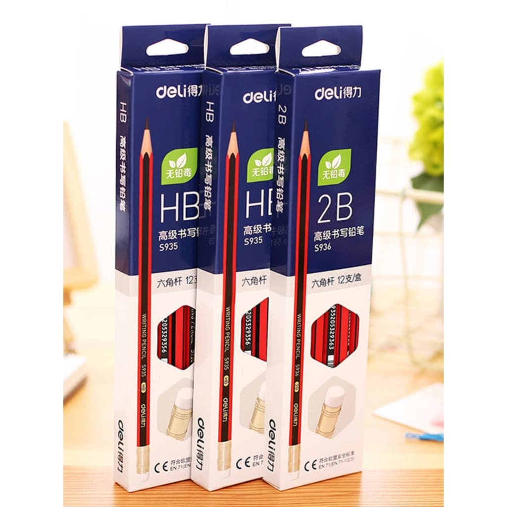 Deli s935/936 Lápis Haste Hexagonal Lápis de Estudante com Borracha Lápis de Esboço Infantil 12pcs Caixa