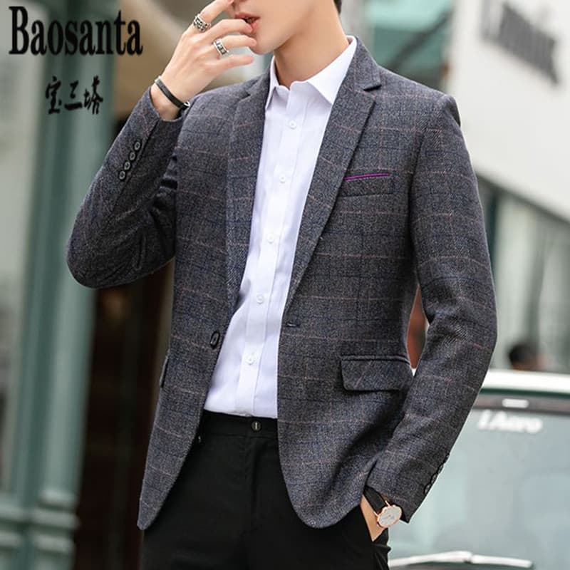 Pequeno terno jaqueta masculina versão coreana Casual na moda xadrez topo 2025 primavera outono novo estilo de negócios