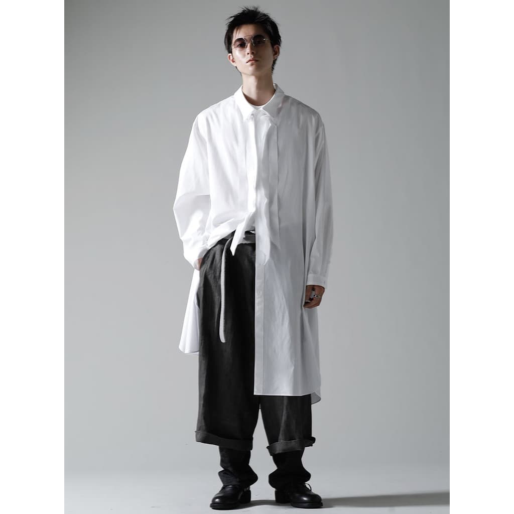 GAOSTUDIOS Branco Desconstrução Solta Camisa Longa Masculina Simples Estilo Japonês Costura Gola de Três Camadas Estilo