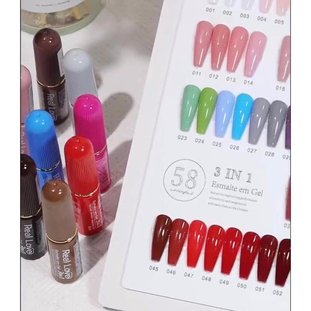 kit 20 esmaltes 5ml em Gel Led/Uv diversas cores sem repetição- Real Love 3 em 1
