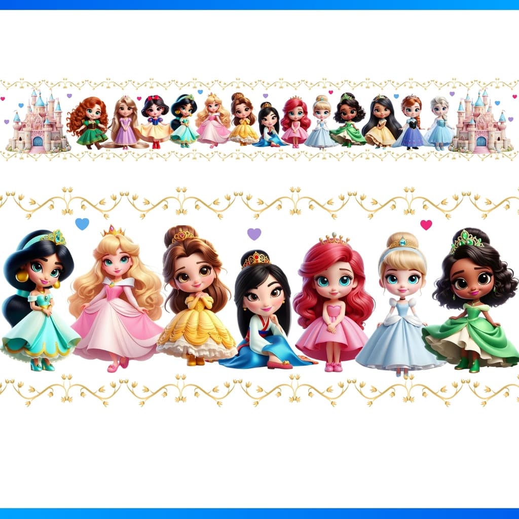 Faixa Infantil de Parede Adesiva Papel de Parede Princesa Decoração de Quarto Criança