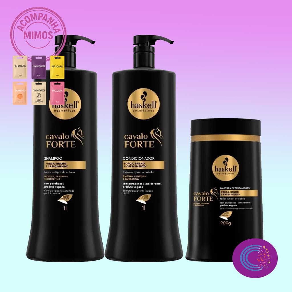 Cavalo Forte Haskell - Kit Shampoo, Condicionador 1L e Máscara  900g Hidratação e Fortalecimento