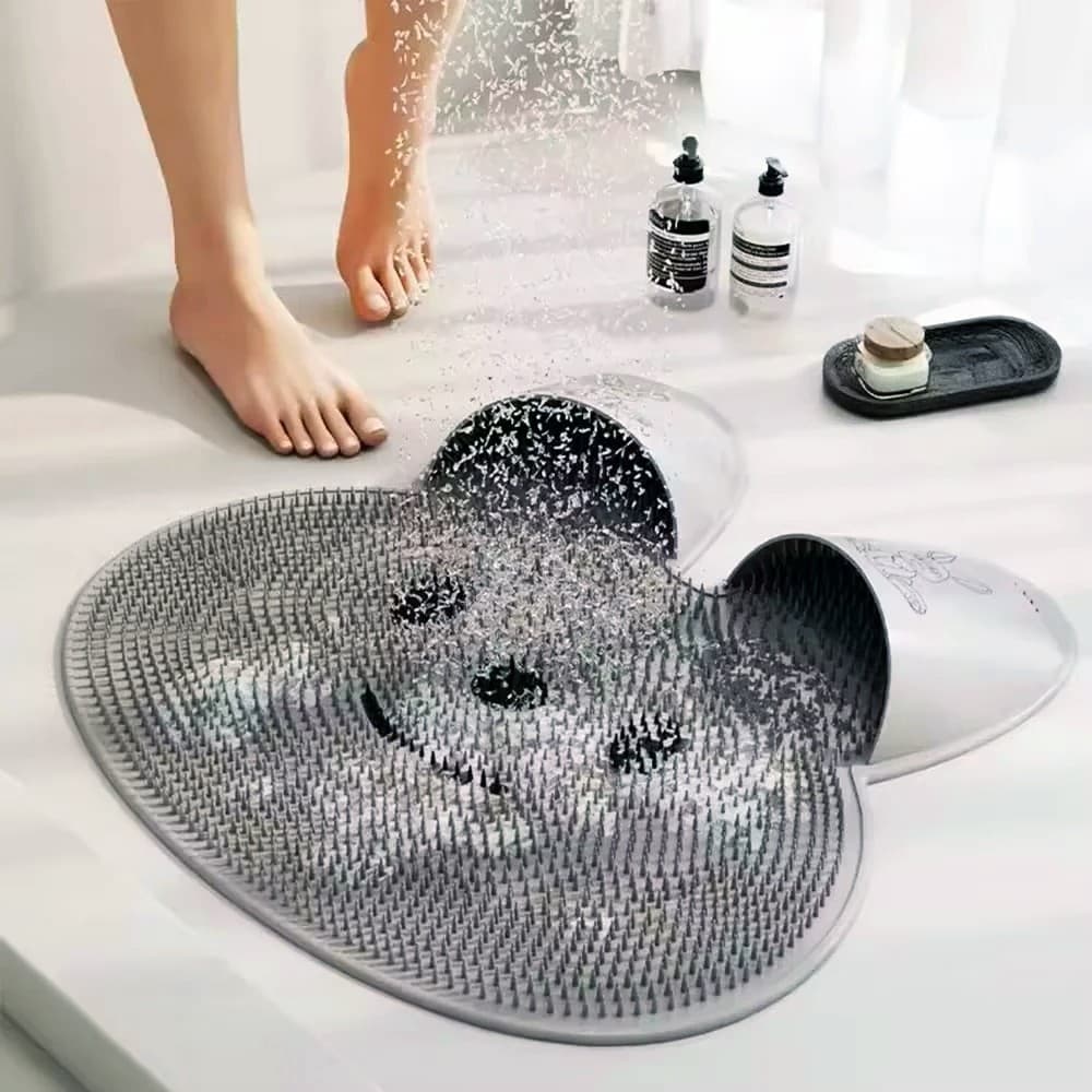 Tapete de Silicone Antiderrapante Relaxante Para Pés e Costas Massageador Banheiro Cinza