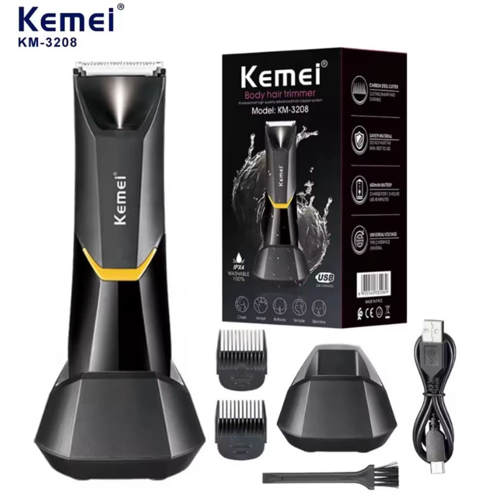 Aparador de Pelos e Depilador Intimo Recarregável Kemei KM-3208 Cortador de Pelos Corporal a Prova D'Água Sem Fio