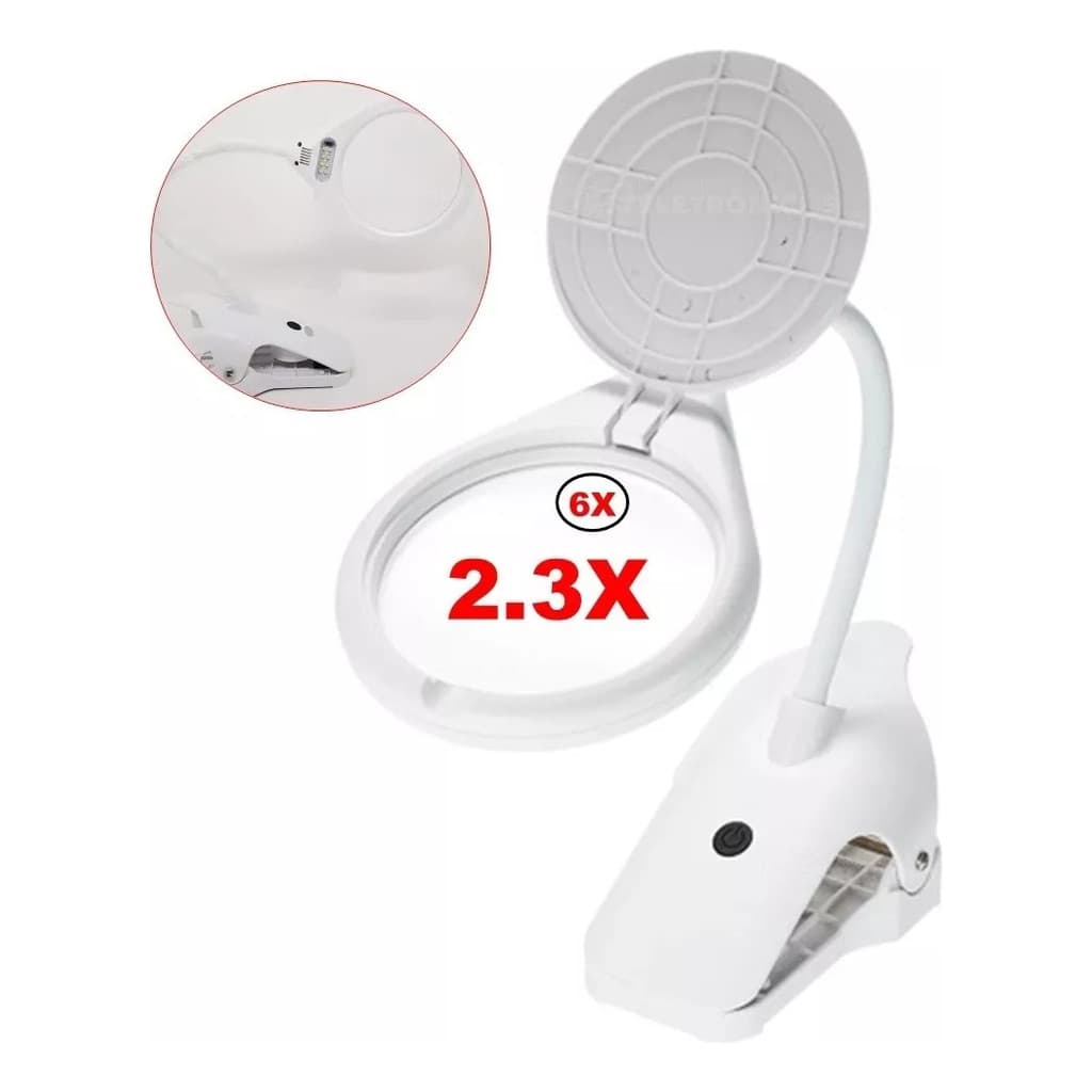 Lupa Luminaria Ampliação 3,2x Ate 6x Luz 8 Led Leitura Casa BC108C