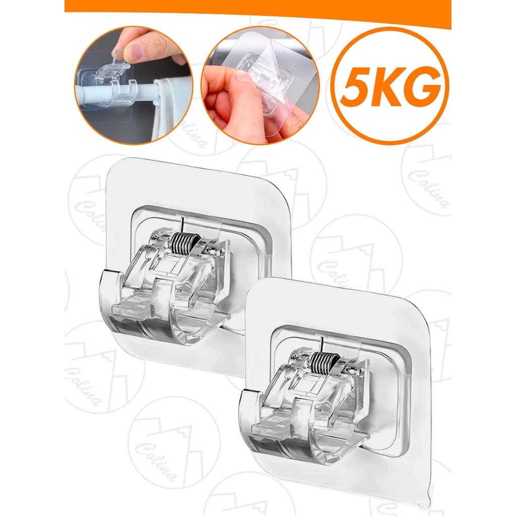 Kit 2 Ganchos Suporte Para Cortina Varão Adesivo Sem Furar Parede Nano Shop