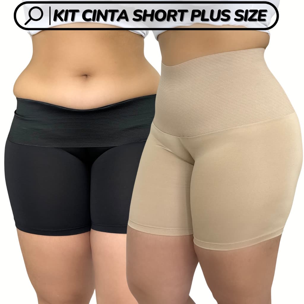 KIT 2 Cinta Plus Size Short Modeladora Short Feminina Alta Compressão