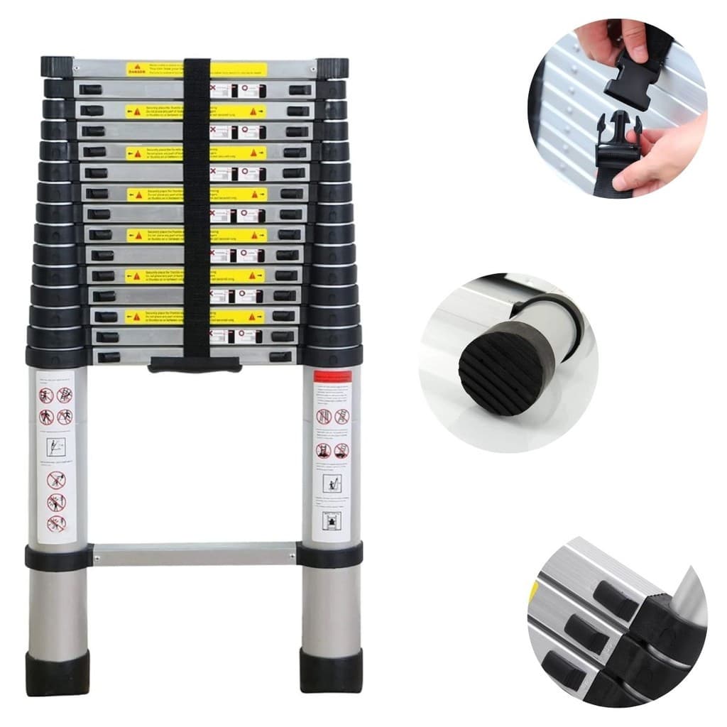 Escada Telescópica Extensiva Alumínio 3,8 Metros 13 Degraus Multifuncional Até 150Kg ENVIO IMEDIATO