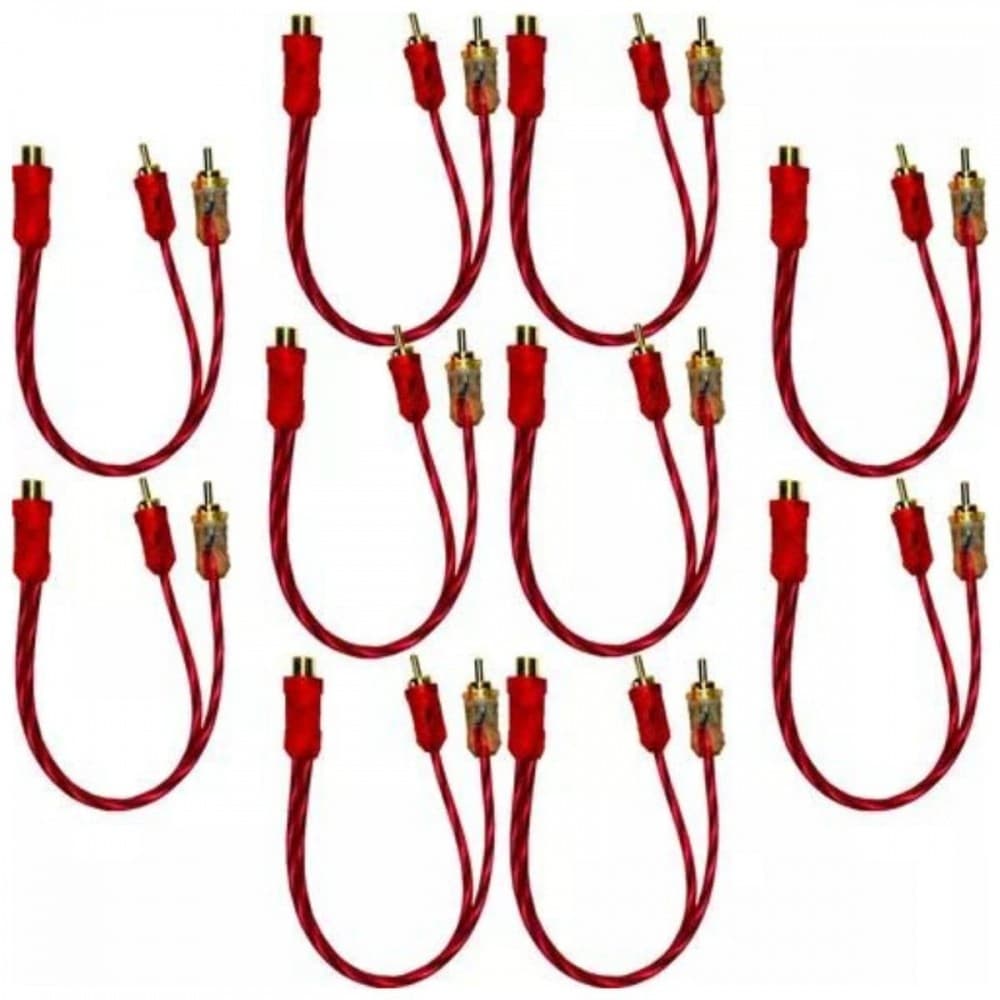 10 Cabos Rca 2 Machos Para Som Automotivo Injetado Vermelho
