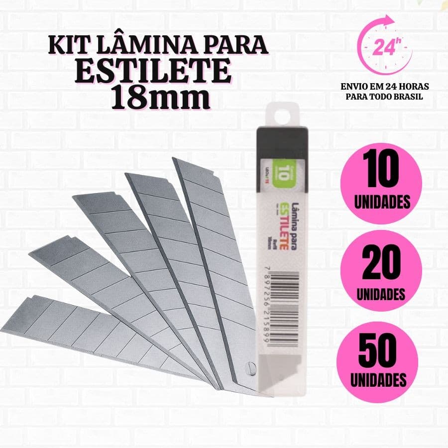 Lâminas Para Estilete Refil 18mm Caixa 10/20/50 Unidades LeoArte