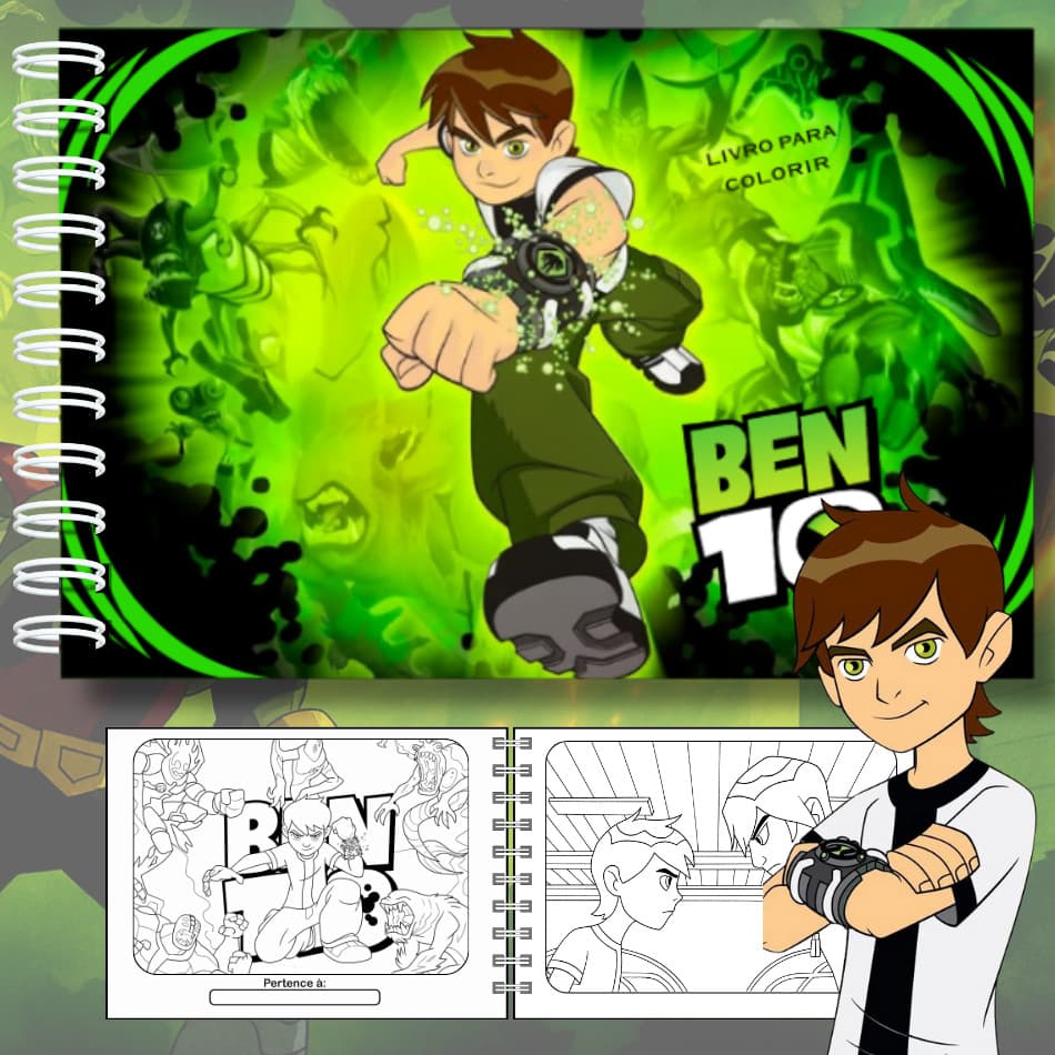LIVRO PARA COLORIR BEN 10 CAPA DURA FOLHAS 180g 50 DESENHOS LANÇAMENTO