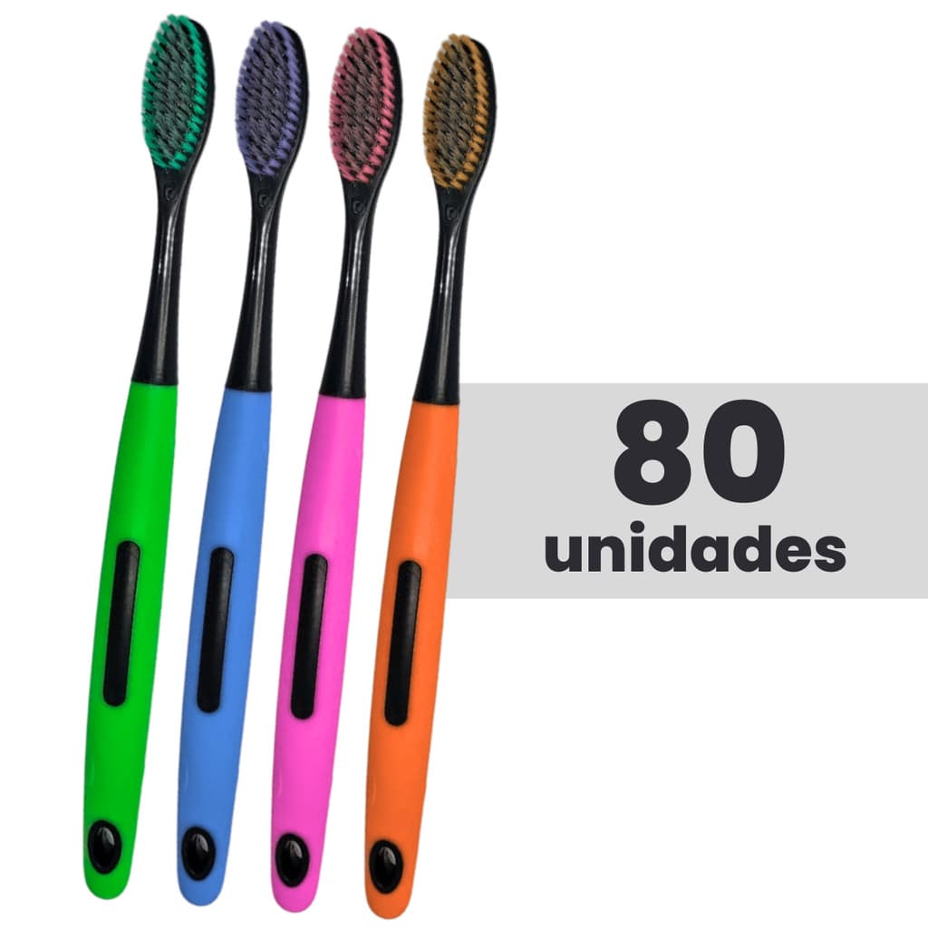Kit 80 Escovas Dental Adulto Com Capa Protetora Cerdas Macia Saúde Bucal