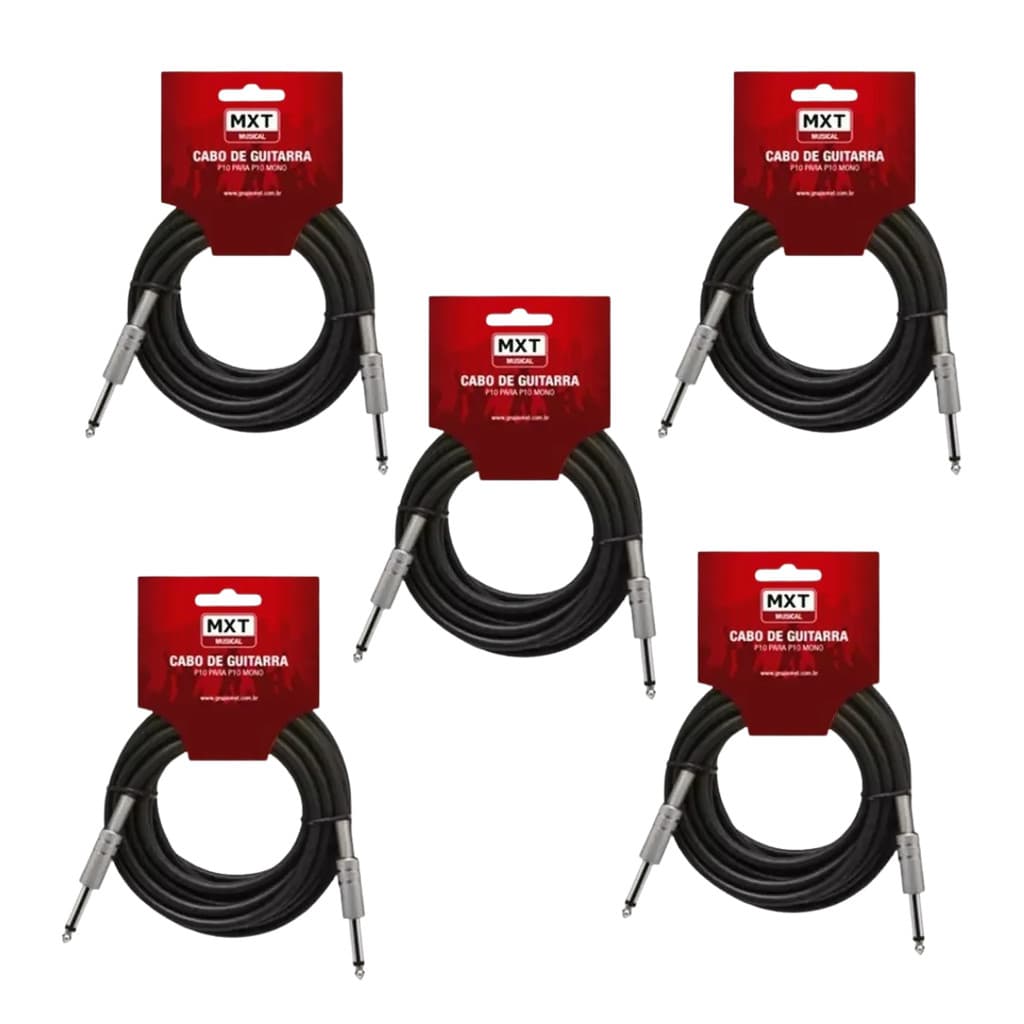 KIT 5 Cabo Guitarra P10/P10 5 Metros MXT