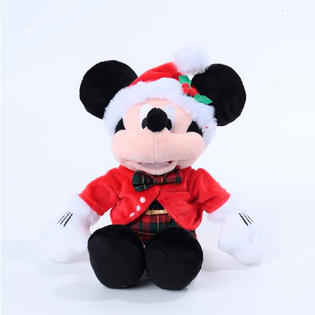 Pelúcia michey mouse enfeite decorativo de natal 30cm roupa vermelho e xadrez
