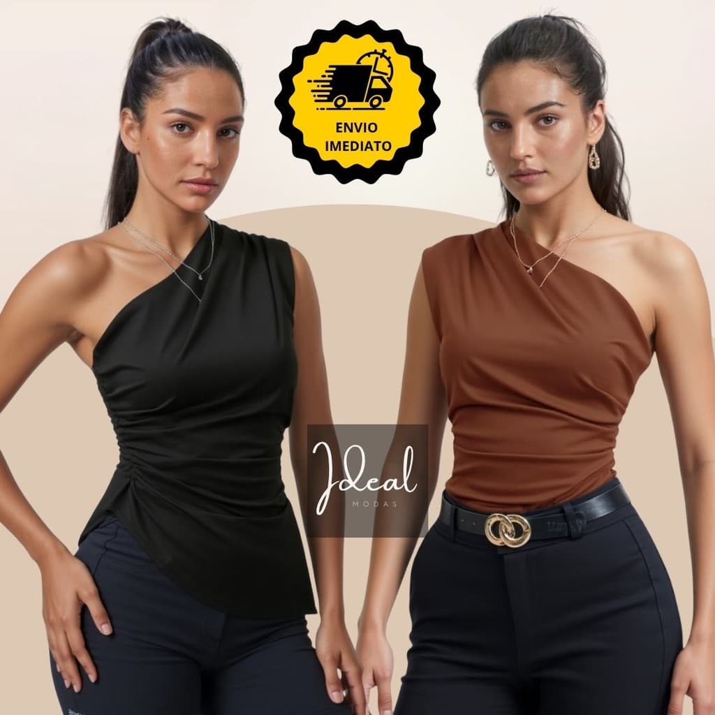 Blusa Feminina Elegante Mula Manca Assimétrica Casual Ombro Único Com Franzido