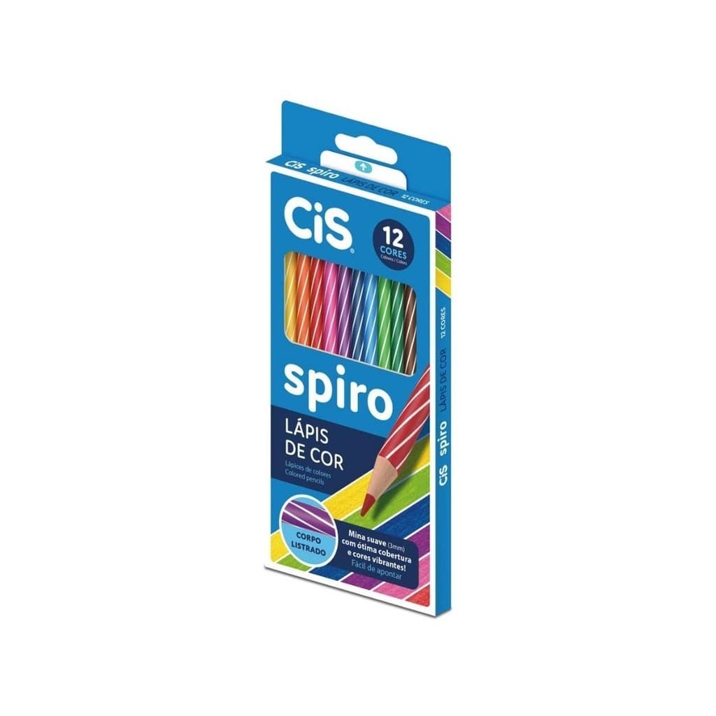 LAPIS DE COR CIS SPIRO ESTOJO C/ 12 CORES CORPO LISTRADO
