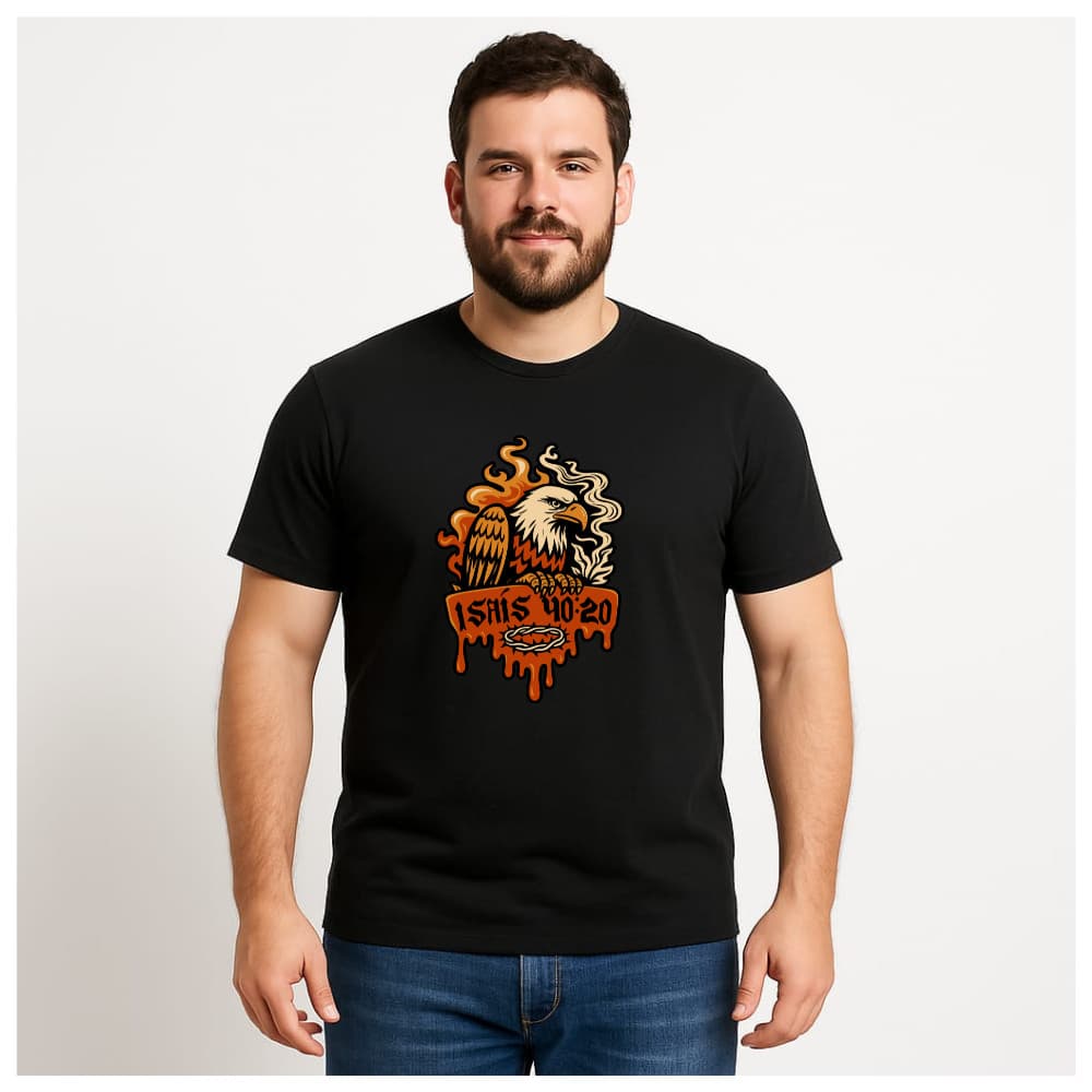 CAMISETA CRISTÃ MODA CASUAL GOSPEL IGREJA RETIRO JESUS PRESENTE ÁGUIA ISAIAS