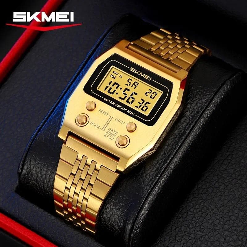 SKMEI 2460 homem impermeável relógio digital de aço inoxidável desporto luxo LED relógio masculino