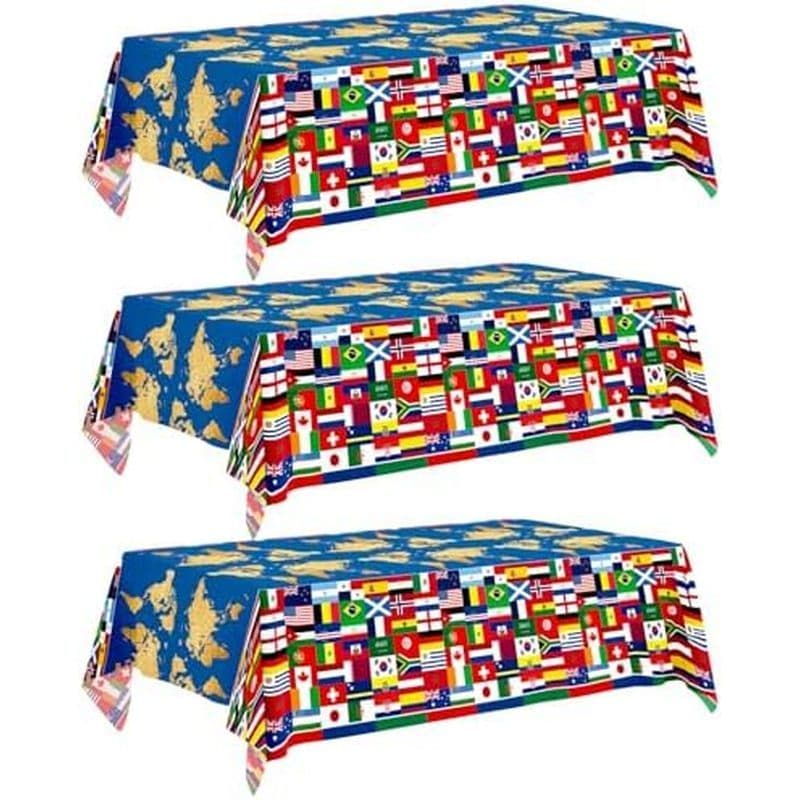 Toalha De Mesa Com Bandeira Da Copa Do Mundo 3 Decorações De País Internacional , Capa De Plástico Descartável Para Fest