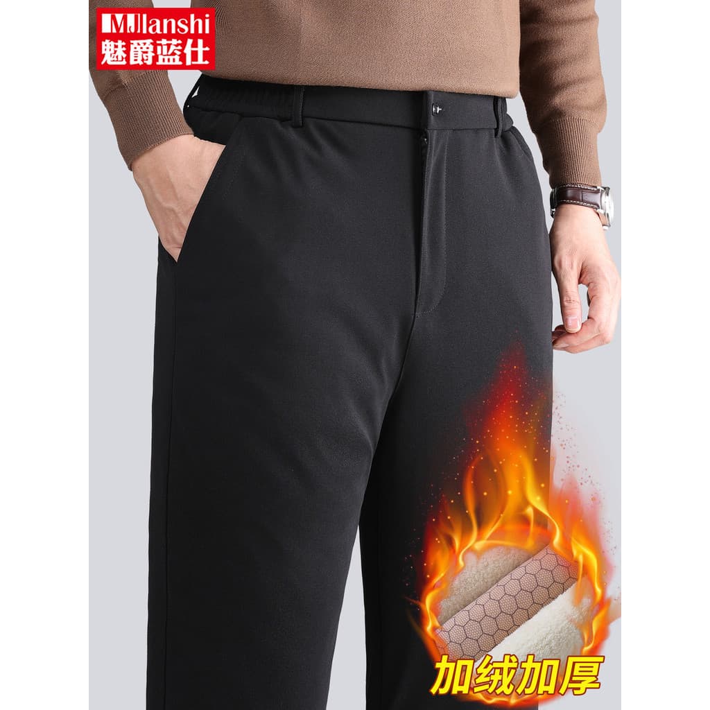 Pai escovado calças masculinas inverno de meia-idade idosos engrossado calças casuais idosos inverno quente calças de al