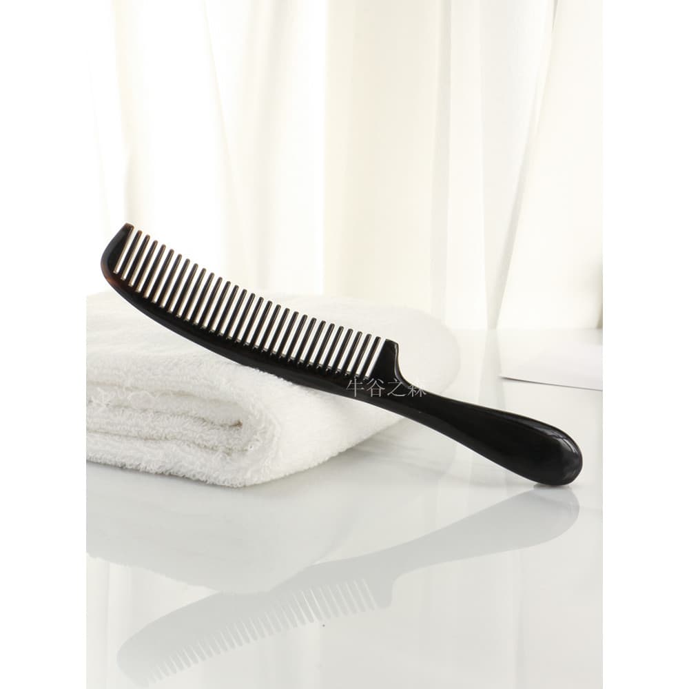 Chifre dente fino pente de dente fino suave pente de massagem de cabelo doméstico alça longa pente de mão Unisex comprim