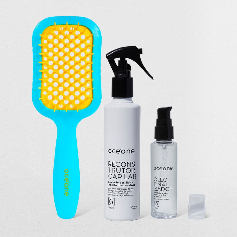 Kit Reconstrutor Capilar + Óleo Finalizador + Escova de Cabelo (3 Produtos)