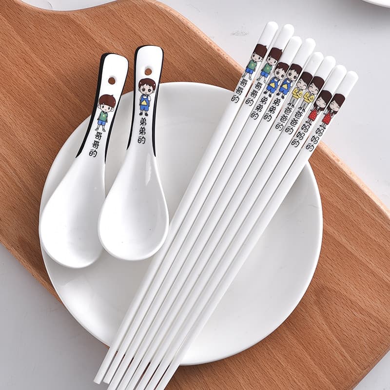 Conjunto de hashis e colheres de cerâmica para pais e filhos, para uso doméstico, resistente a mofo, resistente a altas